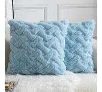 YAERTUN Set of 2 Decorative Cushion Covers Thick Plush Wool Pillows Covers Super Soft Luxury faux Rabbit Fur Velvet Throw Pillow Cases for Couch Sofa Bed Living Room 18x18 Inch 45x45 cm Light Blue