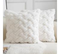 YAERTUN Set of 2 Decorative Cushion Covers Thick Plush Wool Pillows Covers Super Soft Luxury faux Rabbit Fur Velvet Throw Pillow Cases for Couch Sofa Bed Living Room 22x22 Inch 55x55 cm Cream White