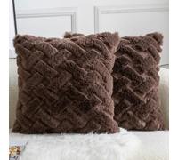 YAERTUN Set of 2 Decorative Cushion Covers Thick Plush Wool Pillows Covers Super Soft Luxury faux Rabbit Fur Velvet Throw Pillow Cases for Couch Sofa Bed Living Room 18x18 Inch 45x45 cm Chocolate