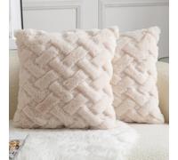 YAERTUN Set of 2 Decorative Cushion Covers Thick Plush Wool Pillows Covers Super Soft Luxury faux Rabbit Fur Velvet Throw Pillow Cases for Couch Sofa Bed Living Room 22x22 Inch 55x55 cm Beige