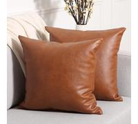 YAERTUN Set of 2 Faux Leather Decorative Throw Pillow Covers Modern Solid Outdoor Cushion Cases Luxury Pillowcases for Couch Sofa Bed 20x20 Inches Brown
