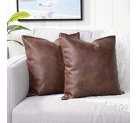 YAERTUN Set of 2 Faux Leather Decorative Throw Pillow Covers Modern Solid Outdoor Cushion Covers Cases Luxury Pillowcases for Couch Sofa Bed 18x18 Inches Dark Brown