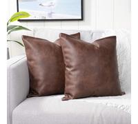 YAERTUN Set of 2 Faux Leather Decorative Throw Pillow Covers Modern Solid Outdoor Cushion Covers Cases Luxury Pillowcases for Couch Sofa Bed 12x12 Inches Dark Brown