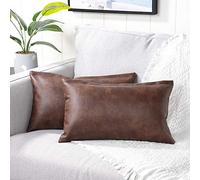 YAERTUN Set of 2 Lumbar Faux Leather Decorative Throw Pillow Covers Modern Solid Outdoor Cushion Covers Cases Luxury Pillowcases for Couch Sofa Bed 12x20 Inches Dark Brown