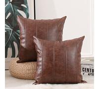YAERTUN Set of 2 Lumbar Faux Leather Stripes Design Decorative Throw Pillow Covers Modern Outdoor Cushion Covers Cases Luxury Pillowcases for Couch Sofa Bed 24x24 Inches Dark Brown