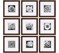 Yaetm 8x8 Picture Frame with Mat for 4x4 Set of 9, Square 8x8 Frame Brown Wood Grain, Gallery Wall Frames 8 x 8 for Wall Mounting Display (9 Pack, Brown)