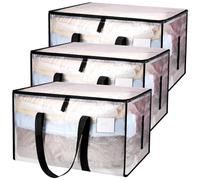 Yafe 3 Pack Large Clothes Storage Boxes with Lids, 91L Transparent Capacity Storage Bags Storage Organiser Moving Bags Packing Boxes for Moving House Clothes Bedding Duvet Toys Storage(91L)