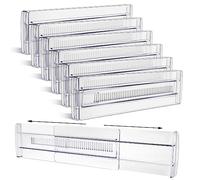 Yafe 6 Pack Drawer Dividers, Adjustable Drawer Organiser Divider(11.8"-19.7"), Extendable Plastic Drawer Dividers for Kitchen Bedroom Office Desk Dresser Cosmetic Clothing(Transparent)