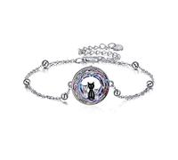 YAFEINI 3 Cats Bracelet Celtic Moon Cat Bracelet Sterling Silver Black Cat Lover Christmas Jewellery Gifts for Woman Mother Grandmother