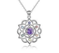 YAFEINI 925 Sterling Silver Chakra Necklace Yoga Lotus Pendant Necklace Jewelry Mother's day Gifts for Women