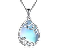 YAFEINI 925 Sterling Silver Moonstone Necklace Love Teardrop Pendant Necklace Jewellery for Women Girls(T-Love Moonstone Necklace)