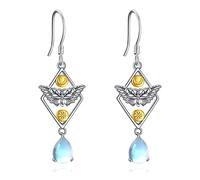 YAFEINI 925 Sterling Silver Sun Moon Star Moth Butterfly Drop Earrings Moonsone Dangle Earrings Jewelry Gift for Women