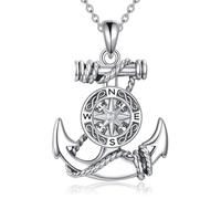 YAFEINI Anchor Necklace 925 Sterling Silver Nautical Compass Pendant Viking Sailor Jewelry Gift for Women Men Unisex