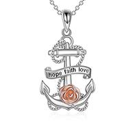 YAFEINI Anchor Necklaces Rose Flower Pendant Necklace 925 Sterling Silver Chain Vintage Jewellery Gifts For Women Girls Wife Couple (Rose)