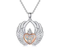 YAFEINI Angel Wing Necklace for Women & Girls, Sterling Silver, 925, 18 Inch Chain, Guardian Angel Wings Pendant, Celtic Heart, Zircon Stones, Gift for Women, Girls, Relationships
