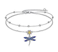 YAFEINI Anklet Bracelets for Women Girls Sterling Silver Hummingbird/Dragonfly/Butterfly Link Chain Anklets Jewelry Gifts, 11 Inches, Sterling Silver Silver, enamel