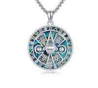 YAFEINI Aztec Mayan Calendar Necklace 925 Sterling Silver Abalone Shell/Turquoise/Obsidian Aztec Pendant Amulet Jewellery Gifts for Women Men (Abalone Shell)