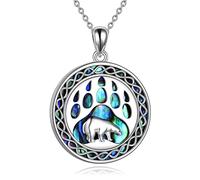 YAFEINI Bear Necklace 925 Sterling Silver Irish Celtic Knot Mama Bear Paw Print Necklace Abalone Animal Pendant Jewellery Christmas Gifts for Women