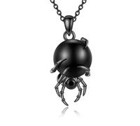 YAFEINI Black Spider Necklace Sterling Silver Black Pearl Pendant Gothic Jewellery Gifts for Women Mum