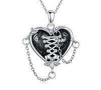 YAFEINI Bow Necklace Sterling Silver Gothic Heart Pendant Witch Bow Necklace Gothic Jewelry Witchy gift for Women