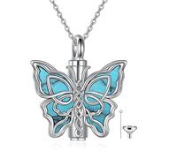 YAFEINI Butterfly Urn Necklaces for Ashes Sterling Silver Turquoise Ashes Pendant Celtic Butterfly Jewellery for Women Memorial Remembrance Gift for Loss