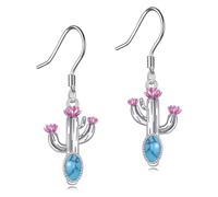 YAFEINI Cactus Dangle Drop Earrings 925 Sterling Silver Turquoise Cactus Earrings Western Jewellery Gifts for Women