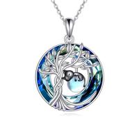 YAFEINI Cat Necklace 925 Sterling Silver Crystal Tree Of Life Necklace Cat Pendant Jewelry Gifts For Women Lovers