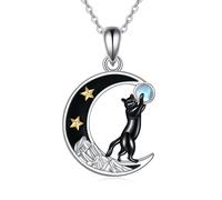 YAFEINI Cat Necklace Sterling Silver Black Cat Pendant Necklace Animal Cats Jewelry Gifts for Women Girls Sister Girlfriend Cat Lover