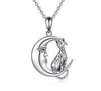 YAFEINI Cat Necklaces for Women 925 Sterling Silver Moon and Cat Pendant Necklace Cats Jewellery Gift for Girls
