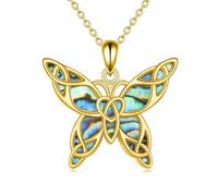 YAFEINI Celtic Butterfly Necklace for Women Sterling Silver Gold Butterfly Pendant Necklace Abalone Shell Jewellry for Girls