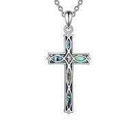 YAFEINI Celtic Cross Necklace 925 Sterling Silver Abalone Shell Celtic Knot Pendant Cross Jewellery Gifts for Women Men (03-Abalone Shell Celtic Cross)