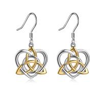 YAFEINI Celtic Earrings for Women 925 Sterling Silver Irish Trinity Celtic Knot Triangle Dangle Earrings Love Heart Celtics Jewellery Gifts for Women Girls Mother Daughter
