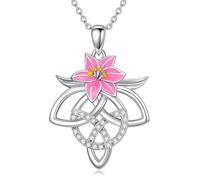 YAFEINI Celtic Flowers Necklace for Women 925 Sterling Silver Celtic Knot Heart Necklace Celtic Lily Flowers Jewelry Good Luck Gifts for Girls (Celtic Flowers Necklace)