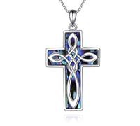 YAFEINI Celtic Knot Cross Necklace Women Sterling Silver Abalone Celtics Pendant Irish Religious Jewellery Gifts for Women Girls