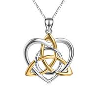 YAFEINI Celtic Knot Necklace 925 Sterling Silver 14K Gold-Tone Vintage Triquetra Irish Celtic Knot Jewellery Love Heart Necklace for Women Girls