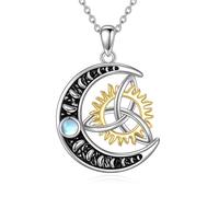 YAFEINI Celtic Moon Necklace - 925 Sterling Silver Knot Trinity Pendant With Moonstone - Irish Jewellery Gifts for Women, Daughter, Mother