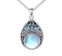YAFEINI Celtic Necklace 925 Sterling Silver Irish Moonstone Necklace Abalone Shell Bohemian Jewellery Gifts for Women (Moonstone Necklace)