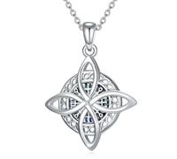 YAFEINI Celtic Necklace 925 Sterling Silver Witches Knot Pendant Necklace Viking Good Luck Irish Viking Jewellery for Women (Witches Knot Necklace)