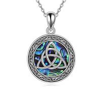 YAFEINI Celtic Trinity Knot Necklace Sterling Silver Abalone Shell Triangle Triquetra Pendant Necklace Good Luck Irish Jewellery for Women Men