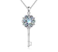 YAFEINI Chakra Lotus Necklace 925 Sterling Silver - Abalone Lotus Flower Key Pendant Yoga Jewelry Gift for Women Mom Grandma