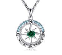 YAFEINI Compass Necklace 925 Sterling Silver Birthstone Compass Pendant Necklace Turquoise Compass Jewelry for Women -May