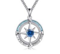 YAFEINI Compass Necklace 925 Sterling Silver Birthstone Compass Pendant Necklace Turquoise Compass Jewelry for Women -December