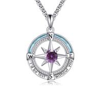 YAFEINI Compass Necklace 925 Sterling Silver Birthstone Compass Pendant Necklace Turquoise Compass Jewelry for Women -February