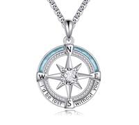 YAFEINI Compass Necklace 925 Sterling Silver Birthstone Compass Pendant Necklace Turquoise Compass Jewelry for Women -April
