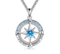 YAFEINI Compass Necklace 925 Sterling Silver Birthstone Compass Pendant Necklace Turquoise Compass Jewelry for Women -March