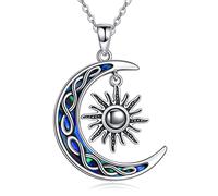 YAFEINI Crescent Moon and Sun Necklace Sterling Silver Abalone Shell Celtic Moon and Sun Pendant Jewellery for Women Girls