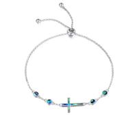 YAFEINI Cross Bracelet for Women Girls Sterling Silver Christian Sideways Cross Bracelets Abalone Danity Religious Link Chain Jewellery Gifts