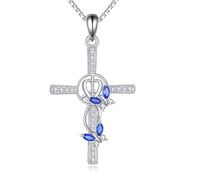 YAFEINI Cross Necklace Sterling Silver Butterfly Pendant Peace Symbols Necklace Cross Jewellry Faith Gifts Woman