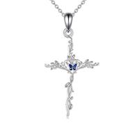 YAFEINI Cross Necklace Sterling Silver Religious Butterfly Pendant Jewellry Christian Gifts for Women