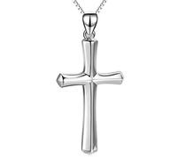 YAFEINI Cross Necklace Sterling Silver Religious Cross Crucifix Pendant Necklace Engraved Faith Hope Love Gifts Cross Jewellry Gifts for Women Mens (Silver cross necklace)